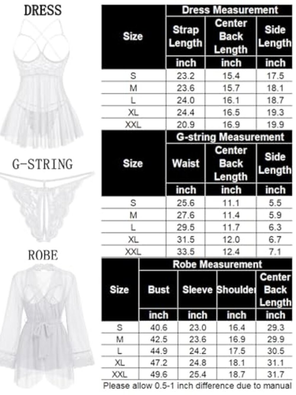 Sexy 3 Piece Lingerie Set Mesh Strap Babydoll and Lace Kimono Robe with Lace Tho - Picture 6 of 6